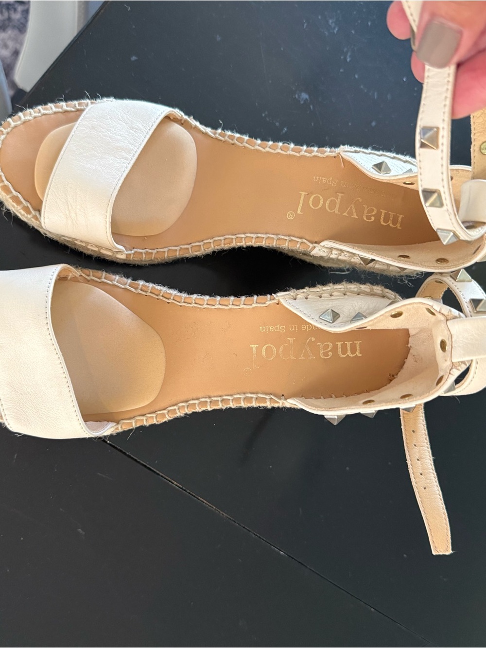 Maypol White Leather Espadrille Ankle-Strap Sandals